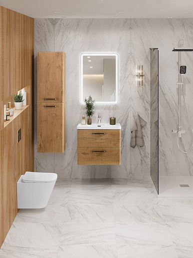 BelBagno Тумба с раковиной Due 60 подвесная Rovere Nature ручки Матовый тёмный никель – картинка-15